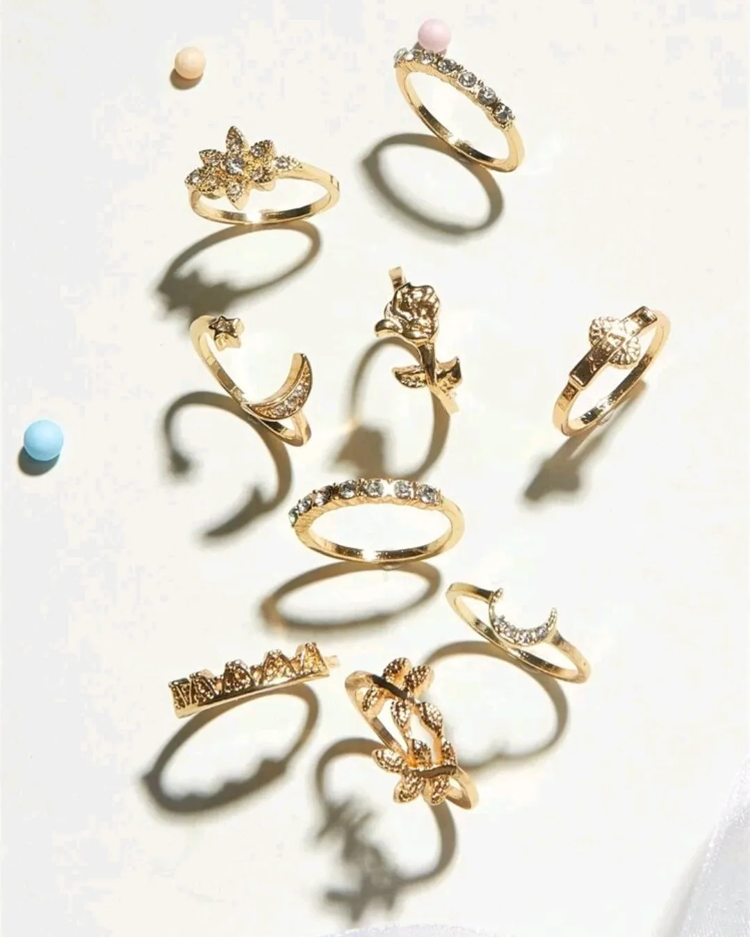 ( 9 pcs ) Rhinestone Decor Moon Rings.