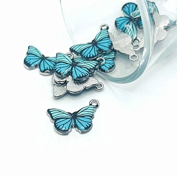 1, 4, 20 or 50 Pieces: Blue Striped Butterfly Charms