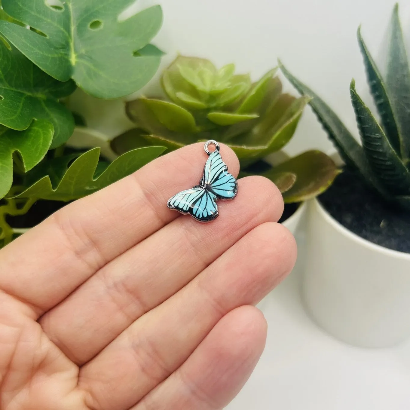 1, 4, 20 or 50 Pieces: Blue Striped Butterfly Charms