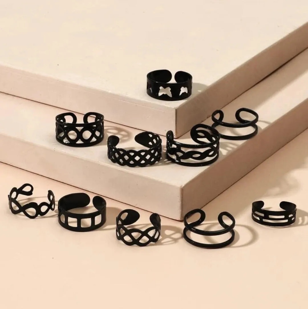 10 Pcs Hollow Out Rings.