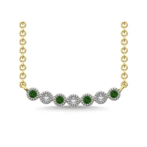 10K Yellow Gold 1/10 Ctw Diamond & Round Tsavorite Necklace