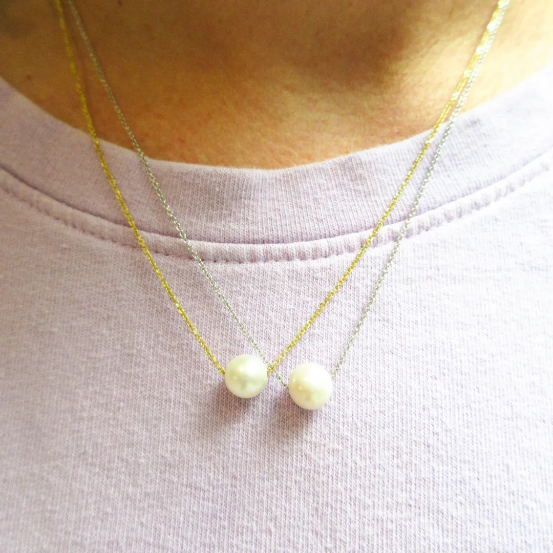 10kt gold 16" Floating Pearl necklace