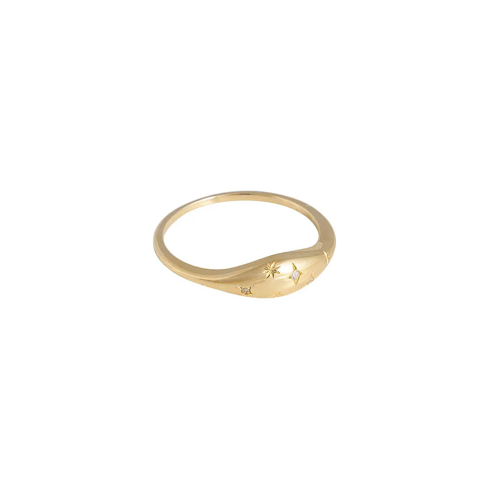 14K GOLD DIAMOND STARBURST SIGNET RING