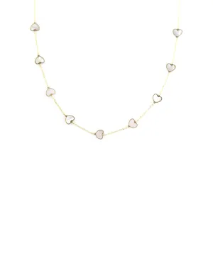 14K Gold Mother of Pearl Inlay Heart Station Necklace