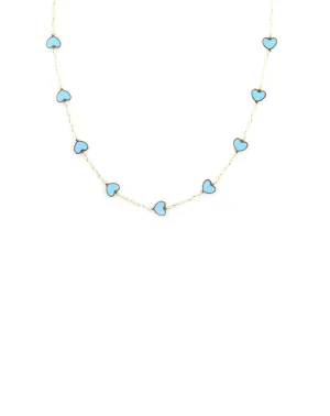 14K Gold Turquoise Inlay Heart Station Necklace