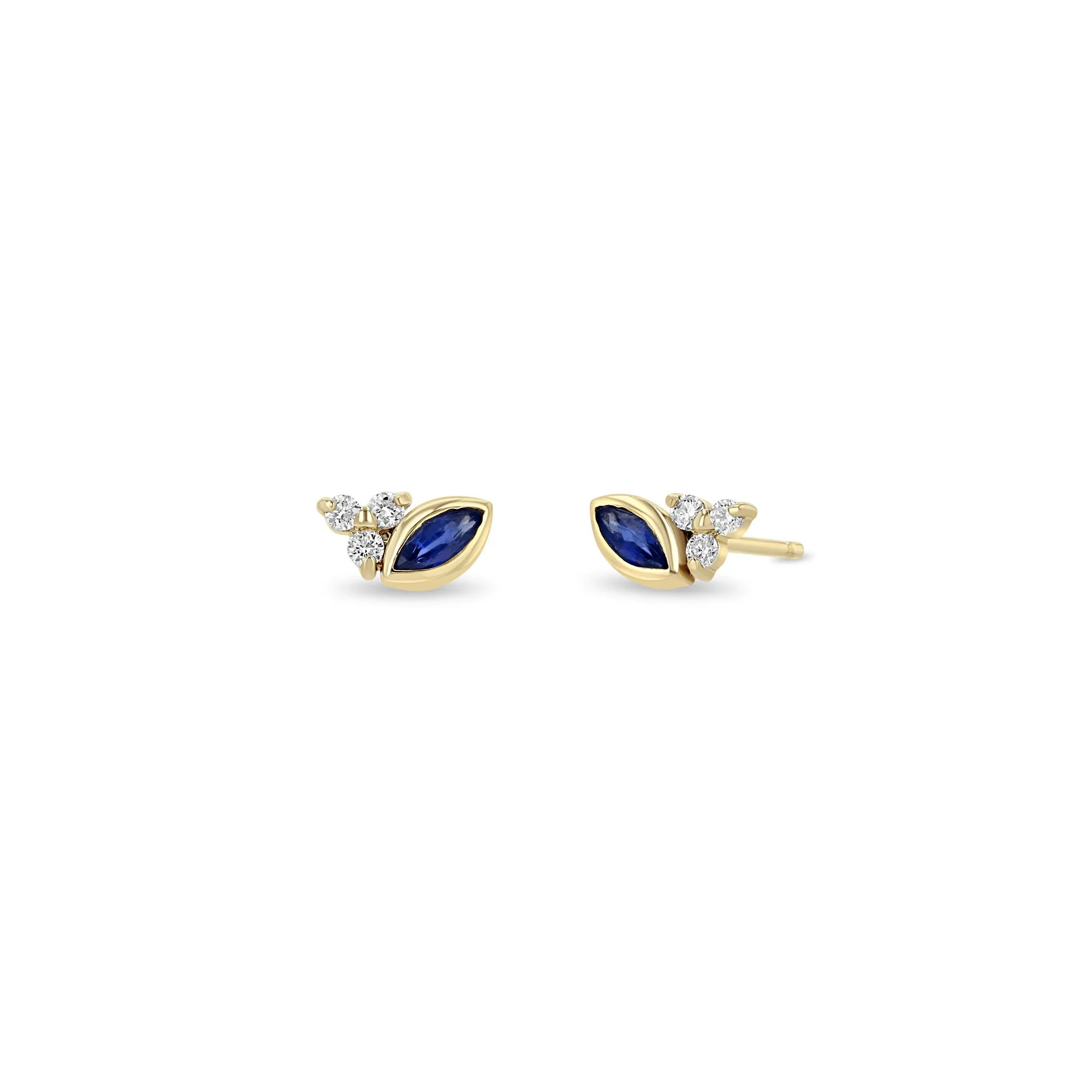 14k Marquise Blue Sapphire & Diamond Trio Studs