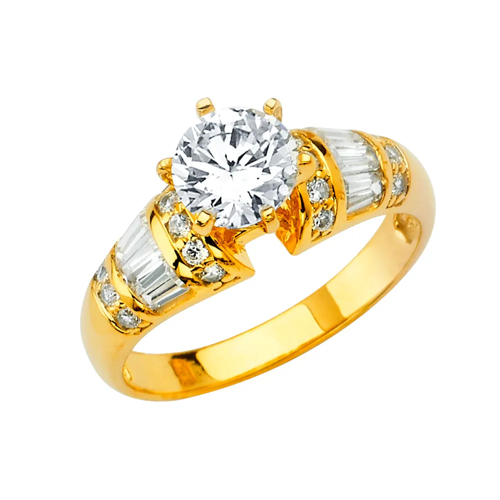 14K Solid Gold Round Cut Solitaire CZ Wedding Engagement Ring