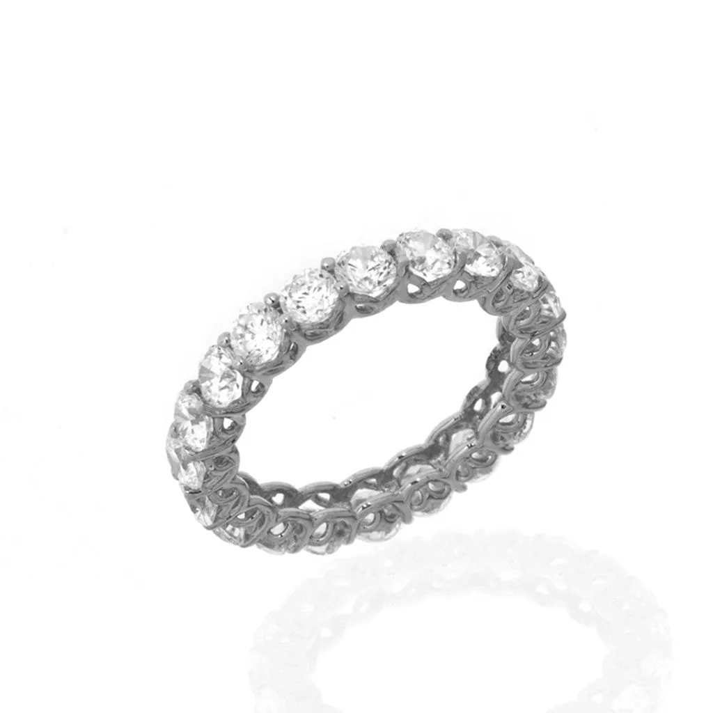 14K White Gold Cubic Zirconia Eternity Ring 3.15 CT