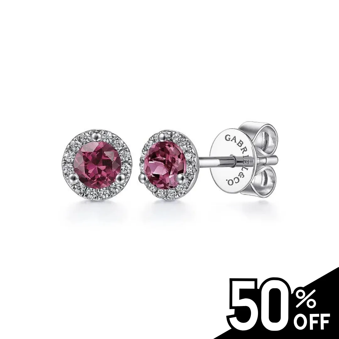 14K White Gold Diamond and Pink Tourmaline Stud Earrings