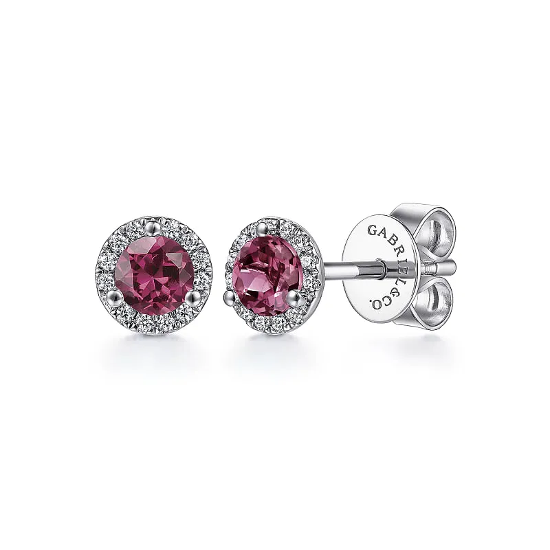 14K White Gold Diamond and Pink Tourmaline Stud Earrings