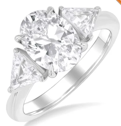 14K White Gold Oval and Trillion Cut Diamond Engagement Ring, 2.55Carat TW 14KW