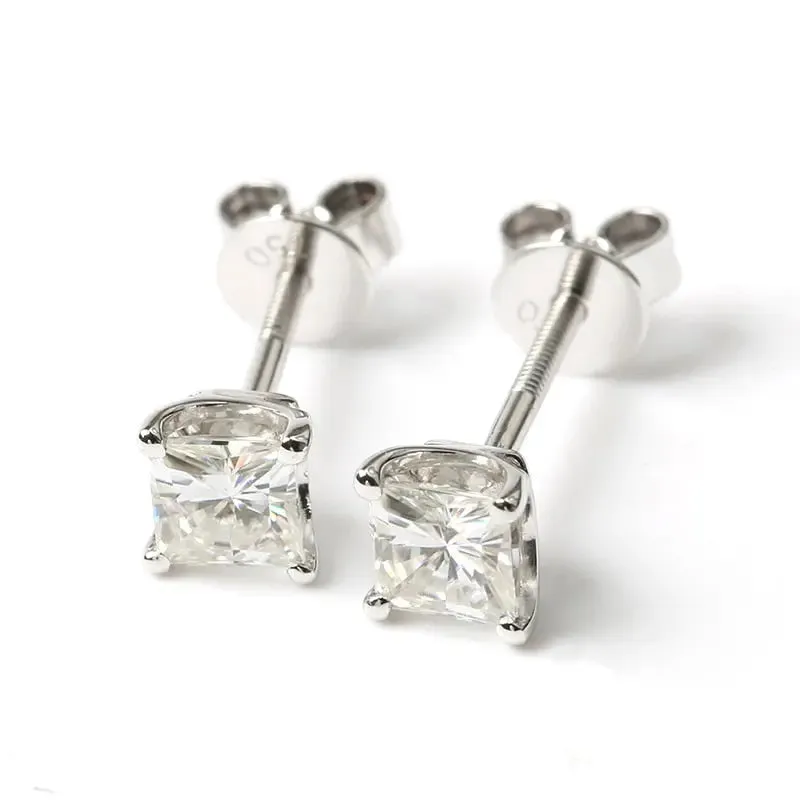 14k White Gold Princess Cut Moissanite Earrings 1ctw