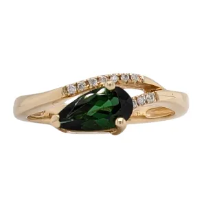 14K Yellow Gold Pear Shape Green Tourmaline Organic Ring