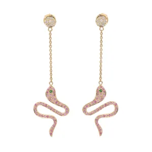 14K Yellow Gold Pink Sapphire Snake Dangle Earrings