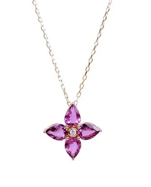 14K Yellow Gold Pink Tourmaline Flower Necklace