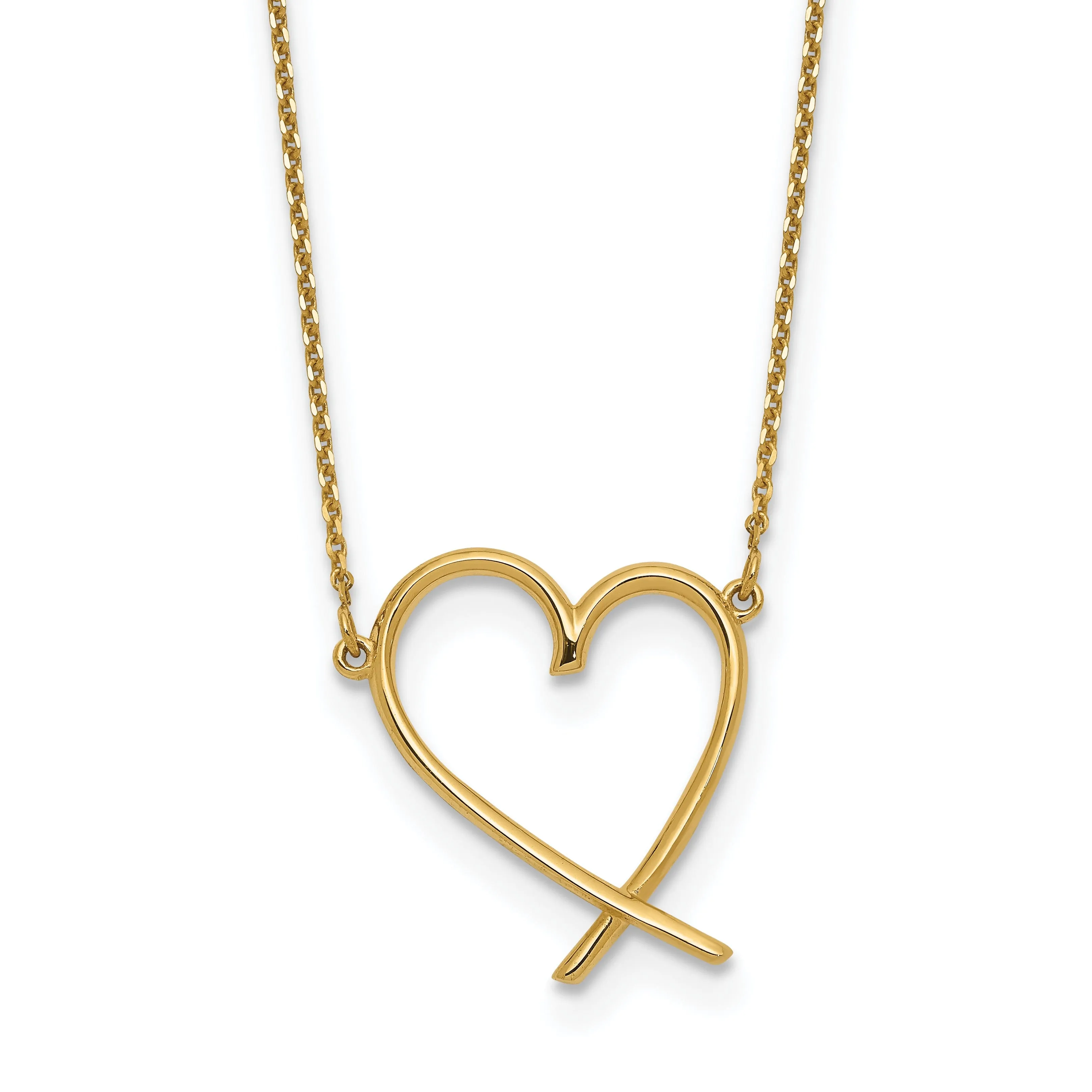 14K Yellow Gold Polished Polished Finish Open Heart Design 18-inch cable chain with 2-in ext Necklace