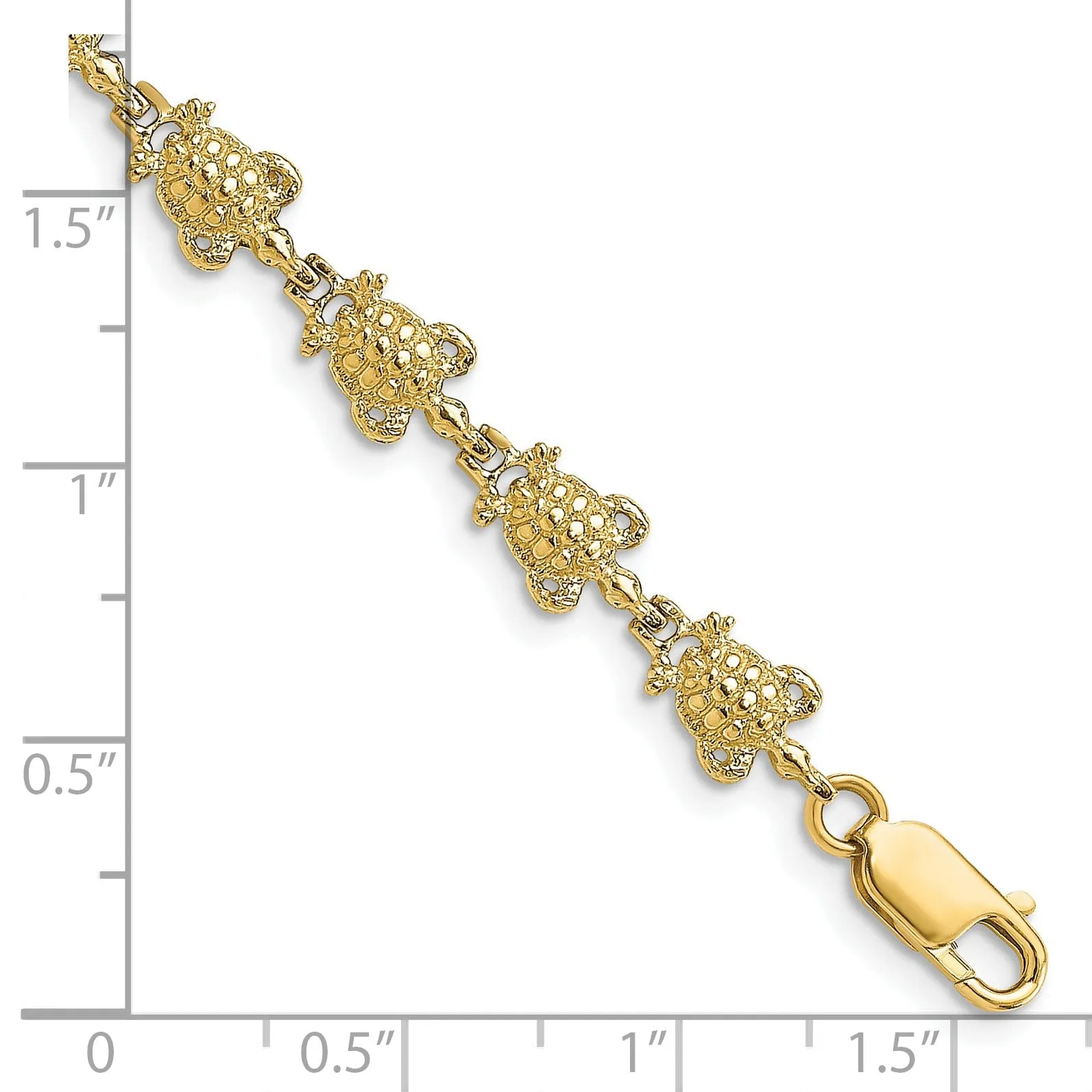 14k Yellow Gold Sea Turtle Bracelet. Polished finish, 6.3mm width, 7.25" length