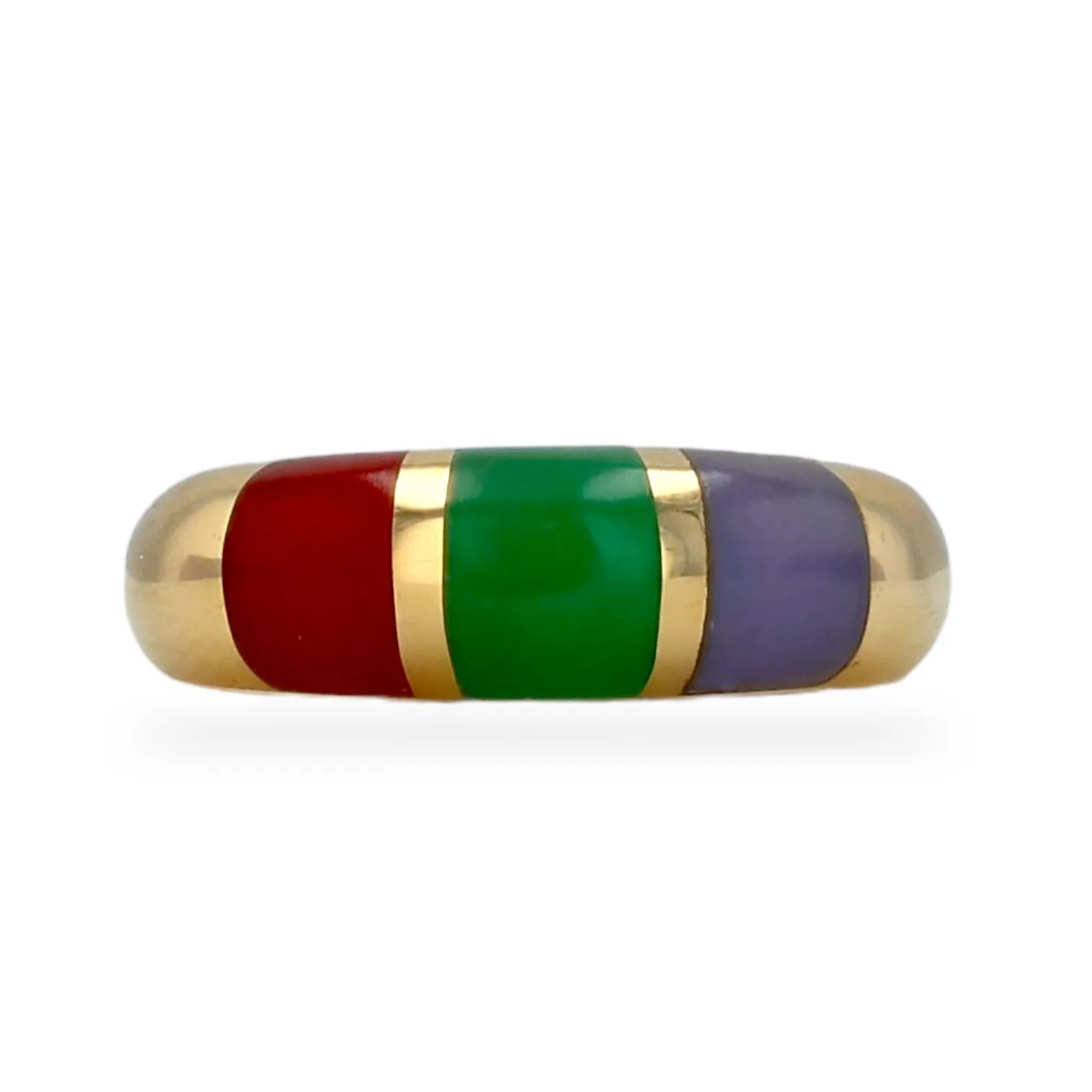 14K Yellow gold three color jade good luck band.