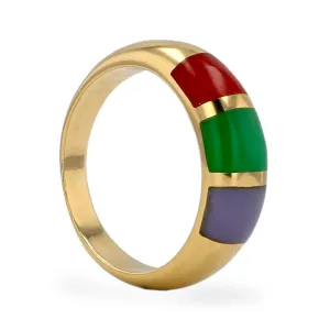 14K Yellow gold three color jade good luck band.