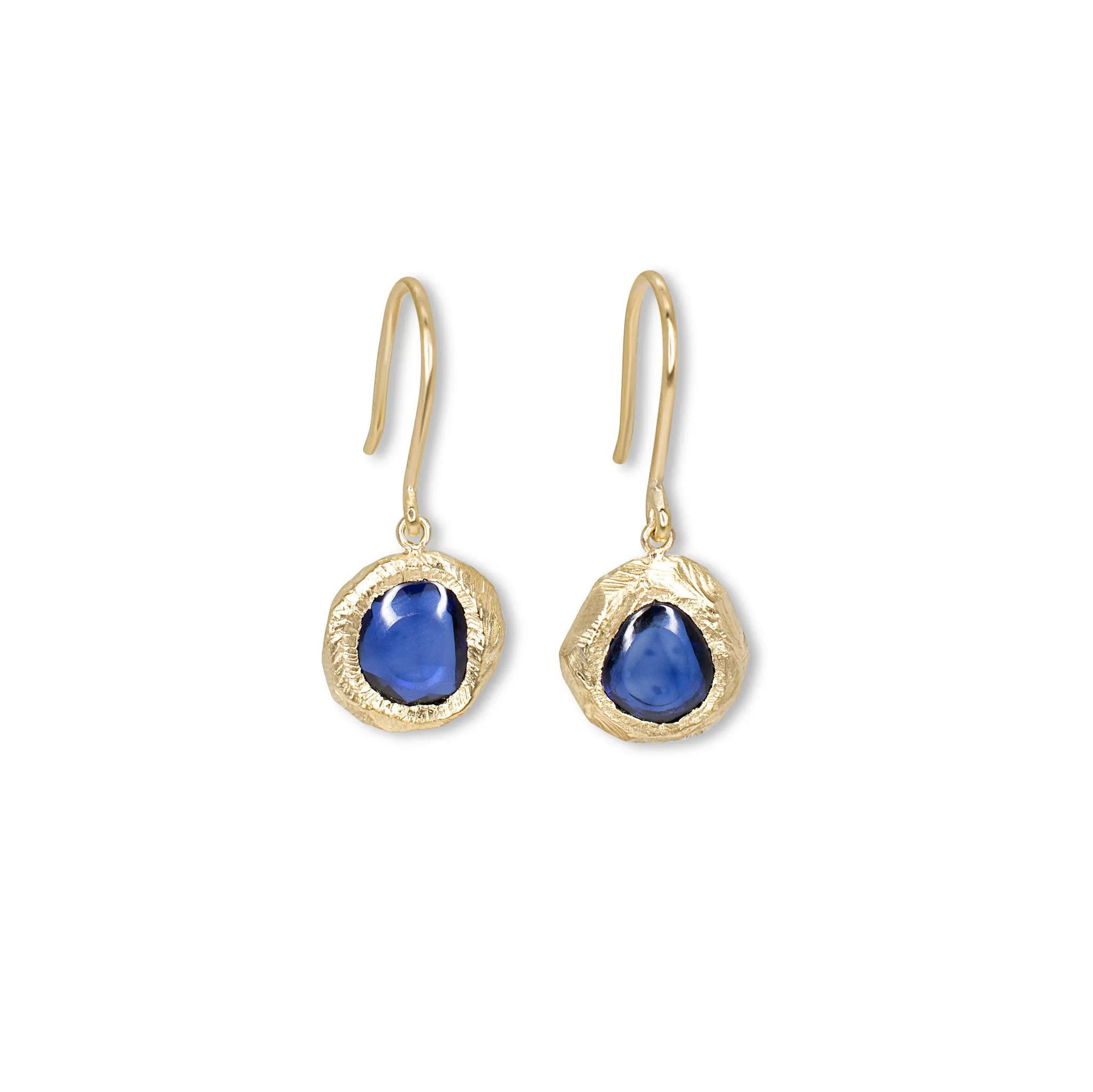 18K Freeform Drop Earring in Dark Blue Sapphire