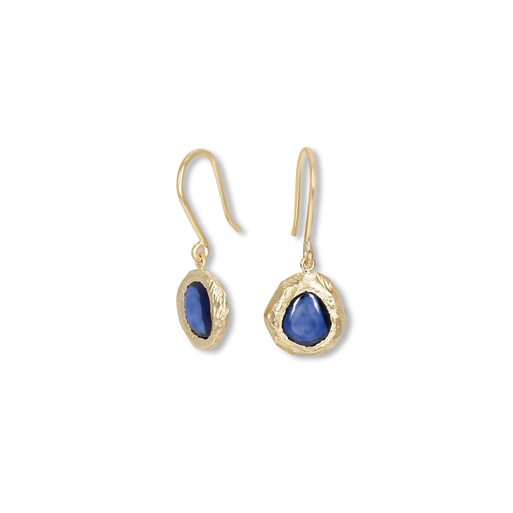 18K Freeform Drop Earring in Dark Blue Sapphire