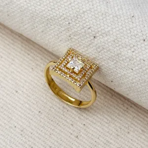 18k Gold Filled CZ Princess Cut Squared  Top Ring