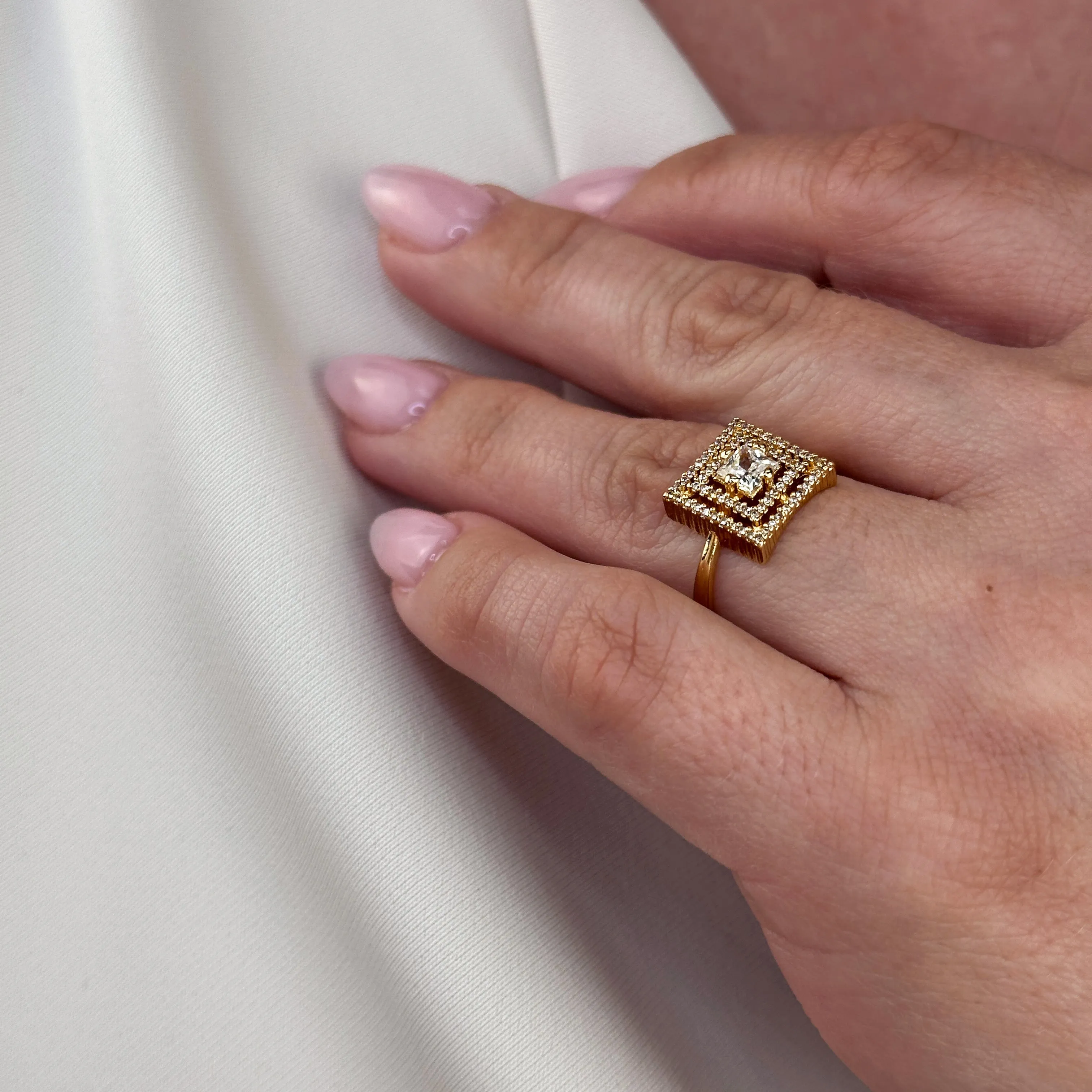 18k Gold Filled CZ Princess Cut Squared  Top Ring