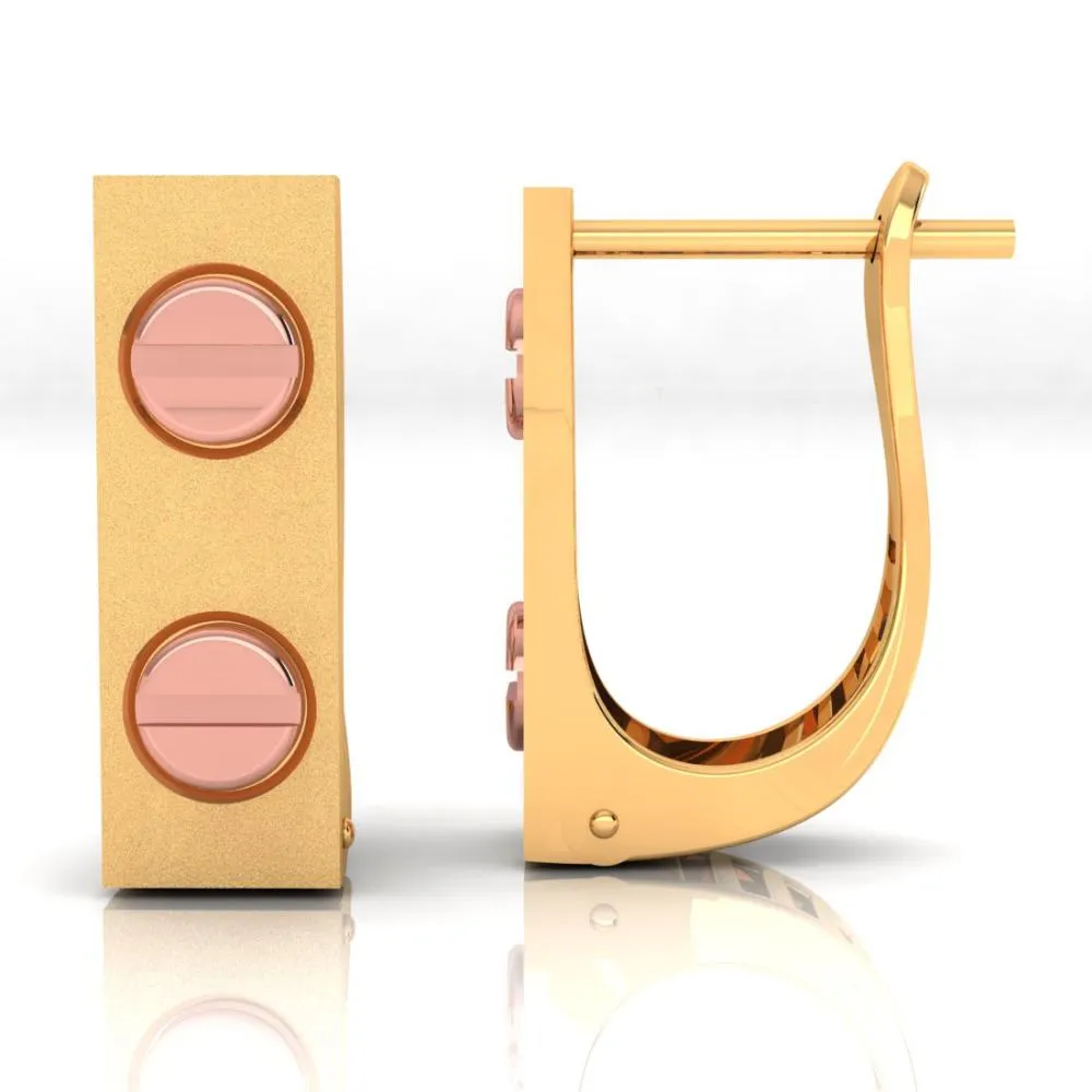 18k Rectangle Shaped Gold Earrings With Two Yellow Gold Coloured Dots