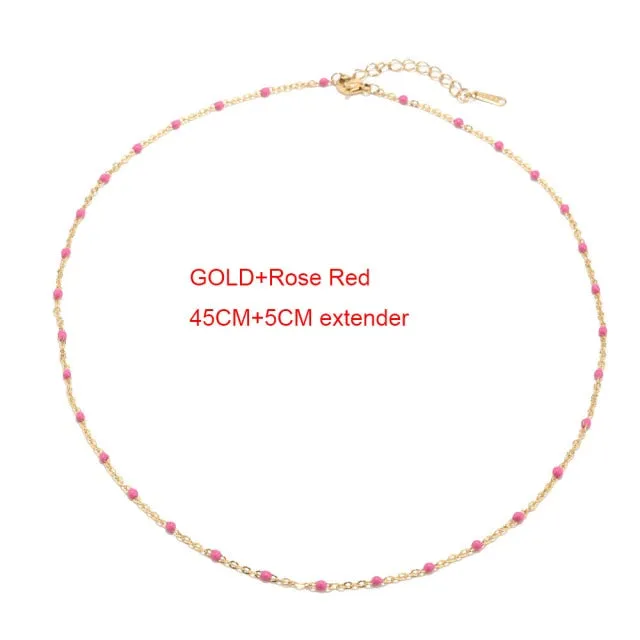 1pcs Stainless Steel Gold/Silver Color Choker Necklace Enamel Satellite Beaded Cable Ball Chain Choker Womens Necklaces