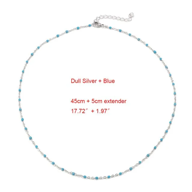 1pcs Stainless Steel Gold/Silver Color Choker Necklace Enamel Satellite Beaded Cable Ball Chain Choker Womens Necklaces