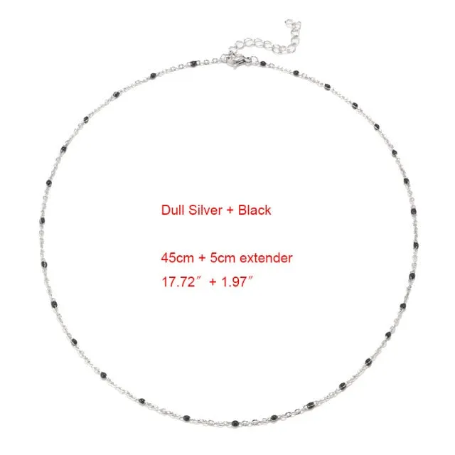 1pcs Stainless Steel Gold/Silver Color Choker Necklace Enamel Satellite Beaded Cable Ball Chain Choker Womens Necklaces