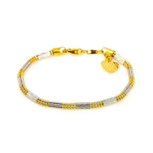 22K Multi Tone Gold Bracelet W/ Hanging Heart Charm & Alternating Patterns of Beaded Accents