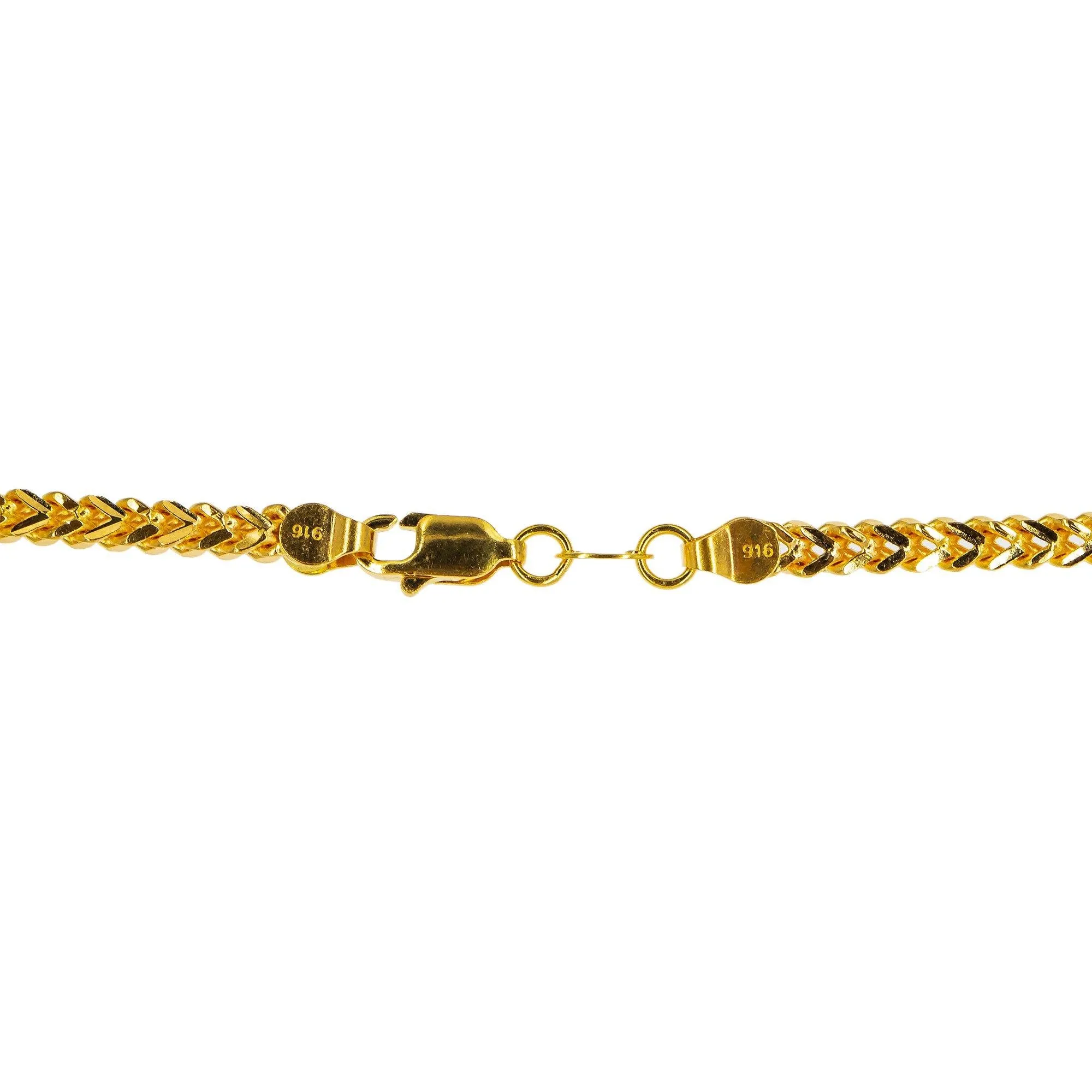 22K Yellow Gold Long Chain W/ Flat Wheat Link, 20 inches