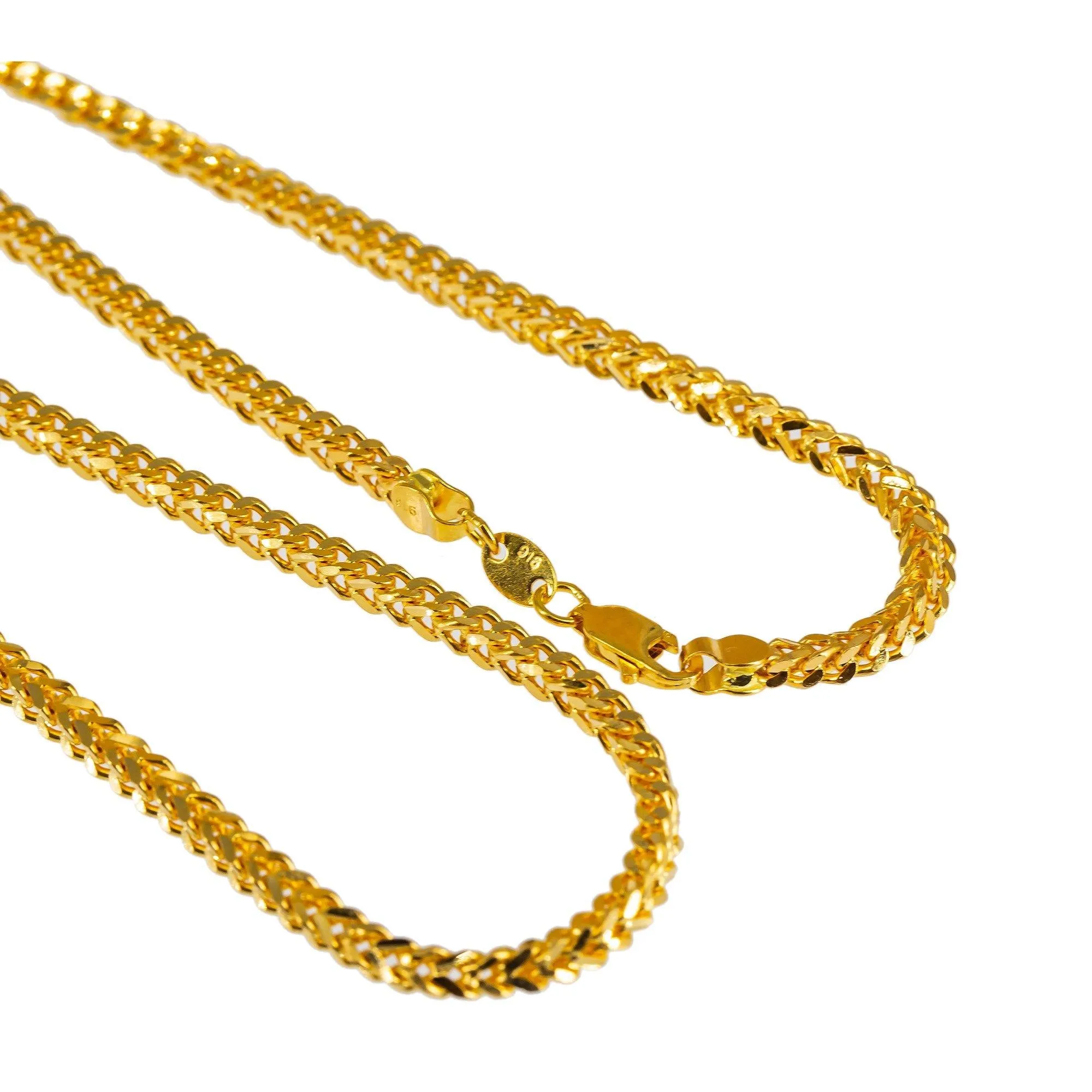 22K Yellow Gold Long Chain W/ Flat Wheat Link, 20 inches