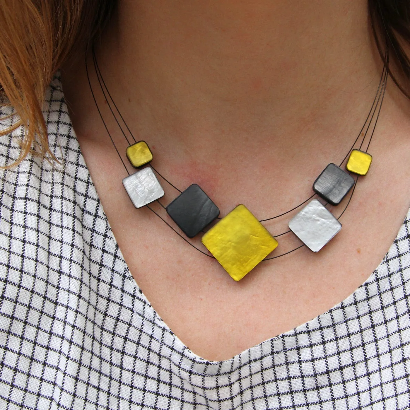 3 Strand Sunglow Mix Square Resin Necklace