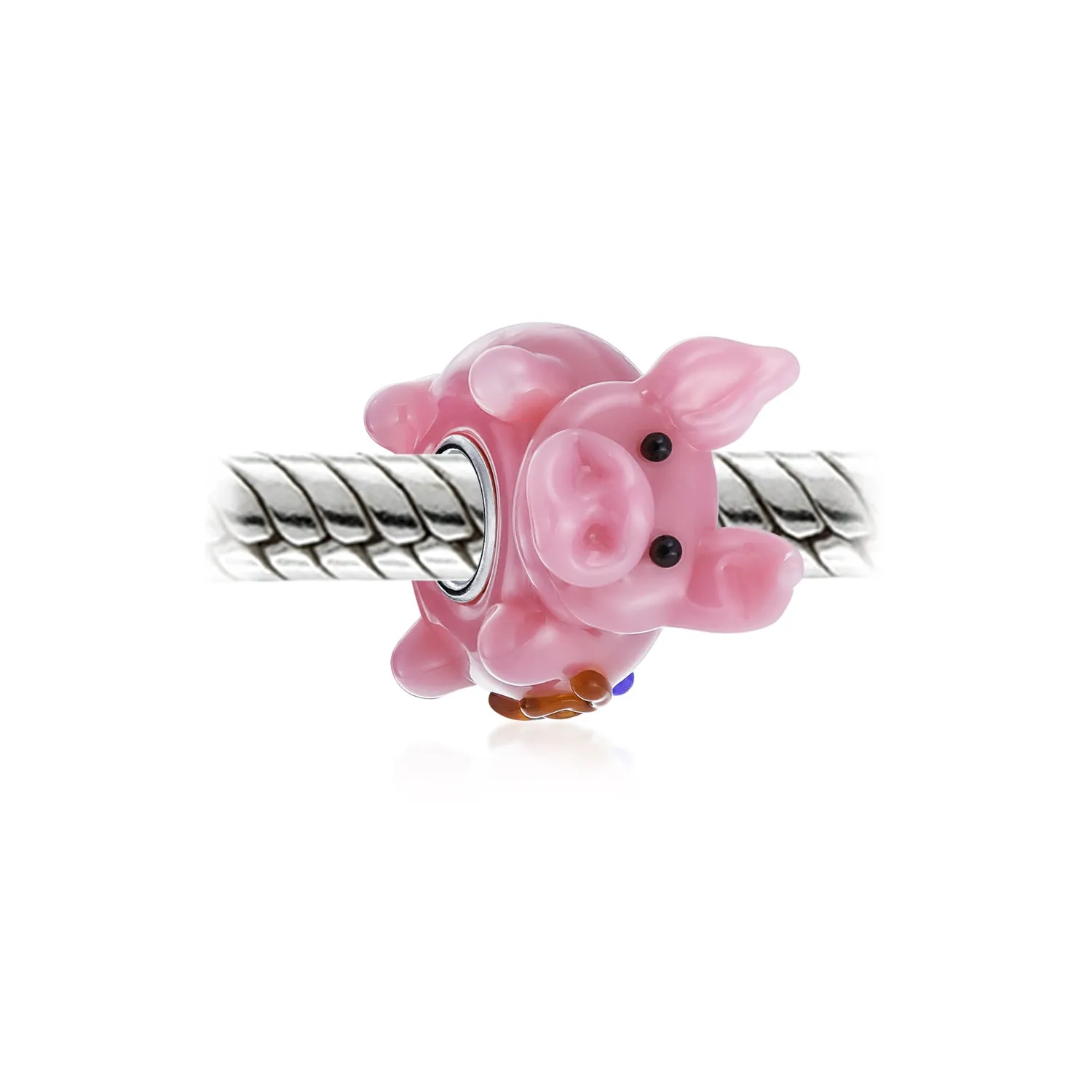 3D Lampwork Murano Glass Charm Bead Pink Pig for European Bracelet