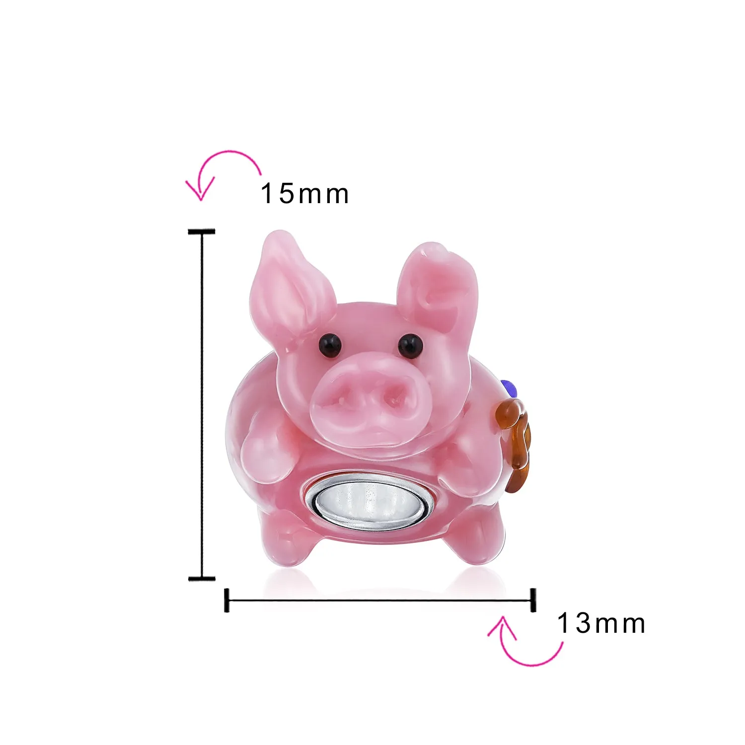 3D Lampwork Murano Glass Charm Bead Pink Pig for European Bracelet