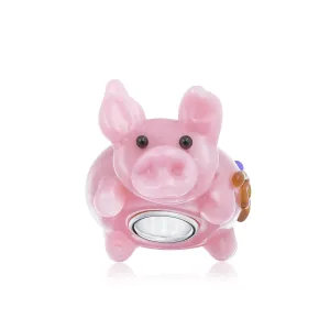 3D Lampwork Murano Glass Charm Bead Pink Pig for European Bracelet