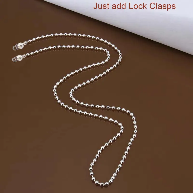 5 PCS BALL CHAIN 20 INCHES LONG SILVER PLATED , NO CLASPS AND JUMP RING 3mm ball