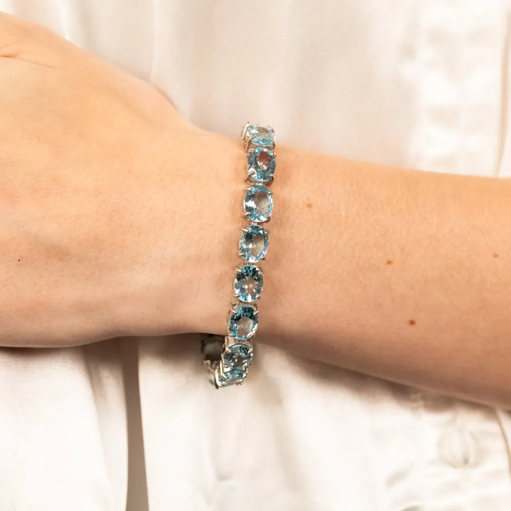 50 Carat Blue Topaz Tennis Bracelet Set in Sterling Silver