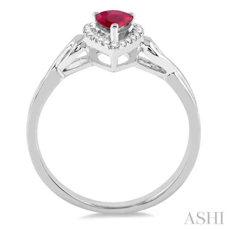 6x4 MM Pear Shape Ruby and 1/10 Ctw Round Cut Diamond Ring in 14K White Gold