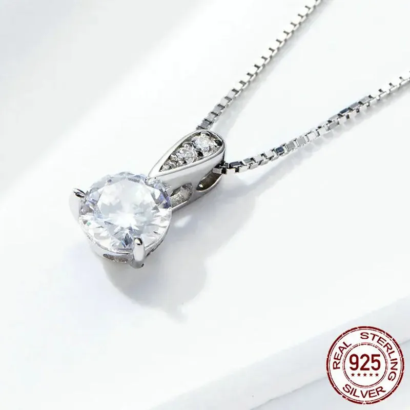 925 Sterling Silver Clear CZ Radiant Dazzling Minimalist Pendant Necklace for Women Box Chain Necklace