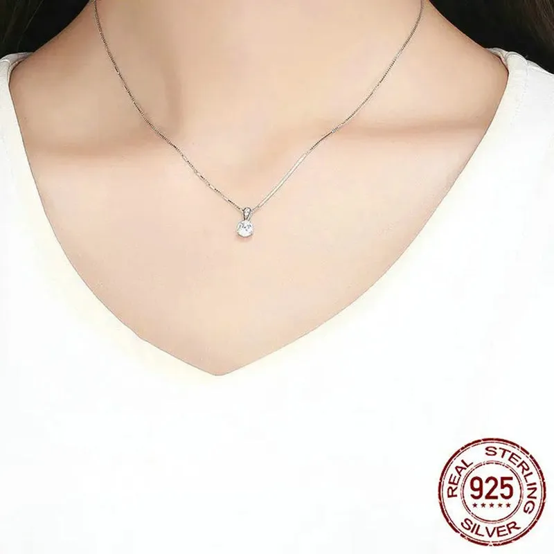 925 Sterling Silver Clear CZ Radiant Dazzling Minimalist Pendant Necklace for Women Box Chain Necklace