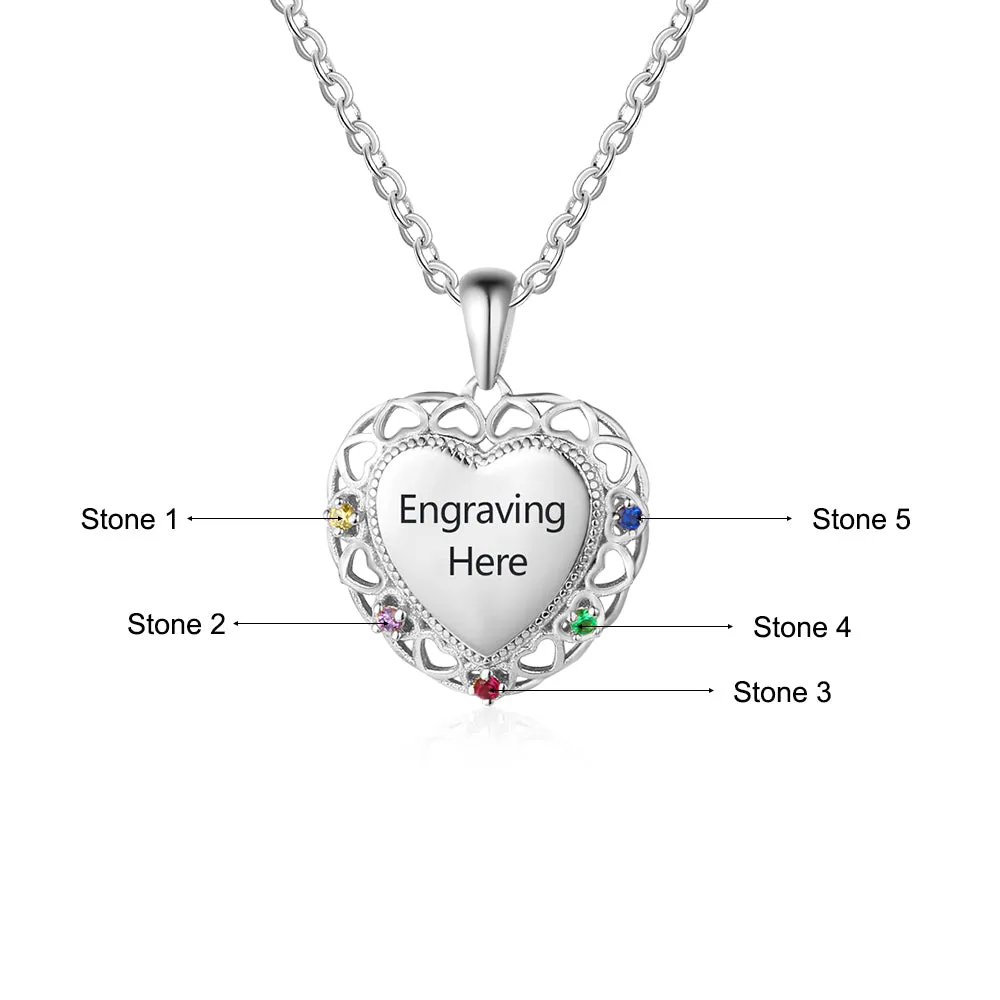 925 Sterling Silver Colorful Birthstones Heart Shape Necklace