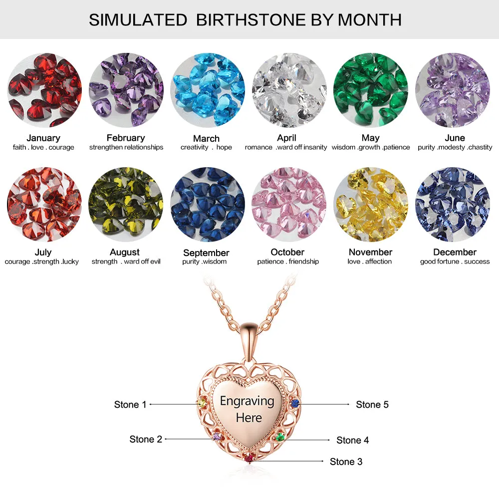 925 Sterling Silver Colorful Birthstones Heart Shape Necklace