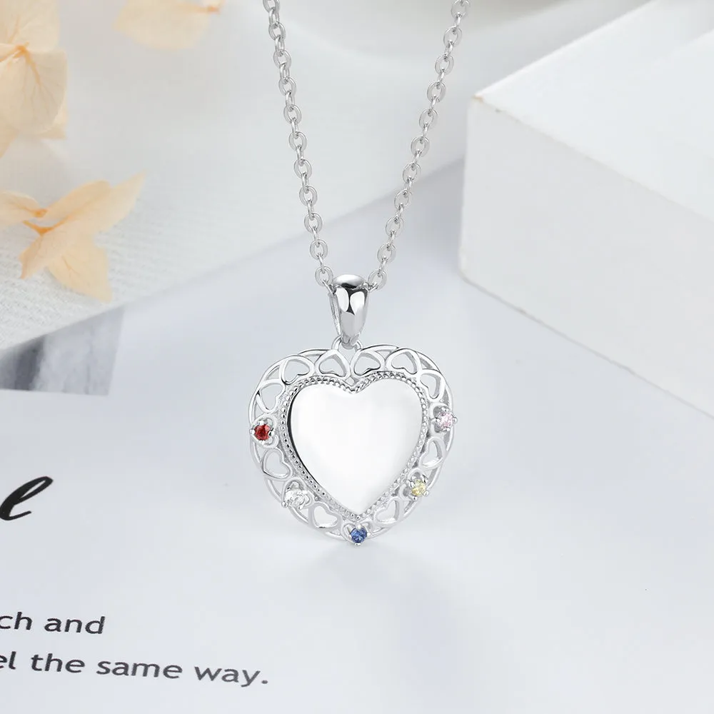 925 Sterling Silver Colorful Birthstones Heart Shape Necklace