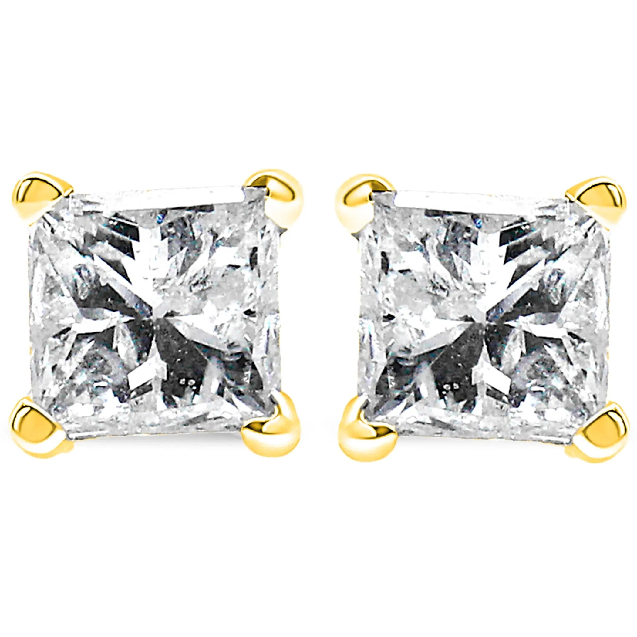 AGS Certified Princess-Cut Square Colorless Diamond 4-Prong Solitaire Stud Earrings in 14K Gold (K-L Color, SI2-I1 Clarity)