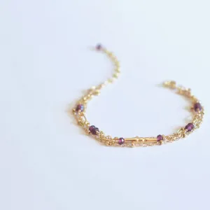 Amalia - Rhodolite Garnet, 14k Gold Filled, Three Strand Bracelet