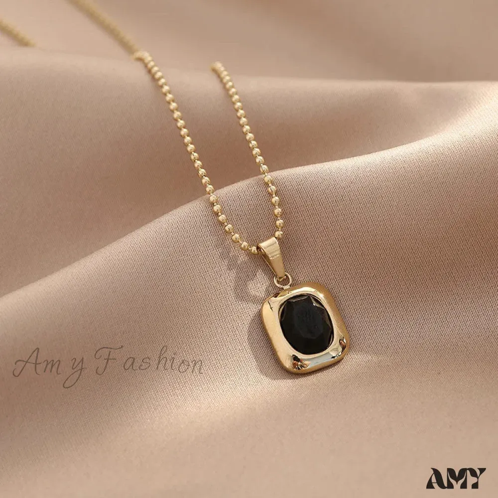 Amy Fashion - Titanium Steel Colorful Crystal Pendant Necklaces