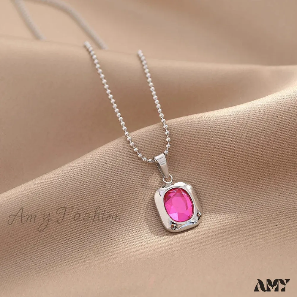 Amy Fashion - Titanium Steel Colorful Crystal Pendant Necklaces